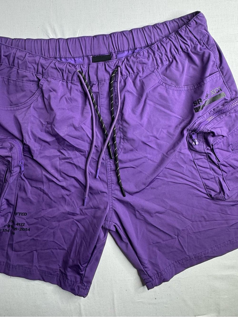 Men's Purple Cargo Shorts with Elastic Drawstring and Utility Pockets